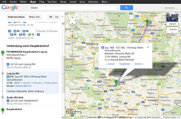 Fahrplanauskunft in Google Maps