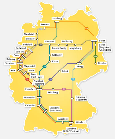 ADAC Postbus Streckennetz