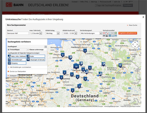 Ausflugsziele für Hannover mit der Umkreissuche der Bahn