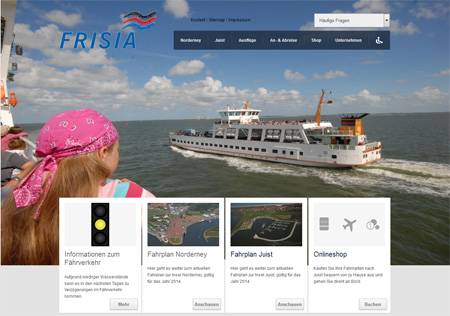 Screenshot der Homepage der Reederei Frisia