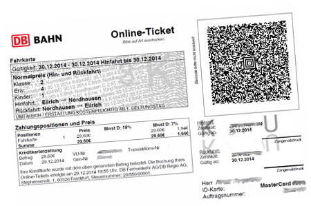 Online-Ticket der Deutschen Bahn