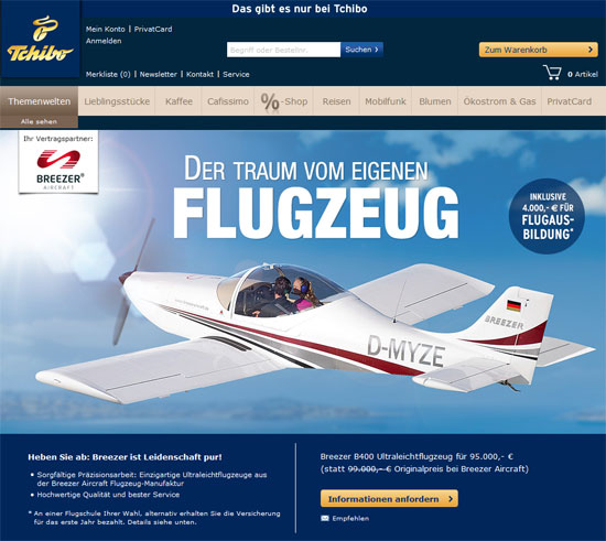 Flugzeug im Tchibo Webshop