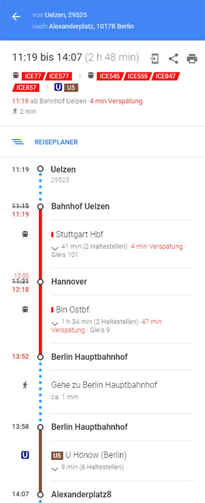Screenshot Google Maps Zugverbindung