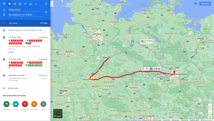 Screenshot Google Maps Routenplanung